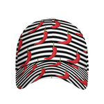 Black And White Striped Chili Print Baseball Cap