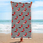Black And White Striped Chili Print Beach Towel