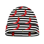 Black And White Striped Chili Print Beanie