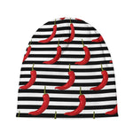 Black And White Striped Chili Print Beanie