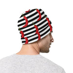 Black And White Striped Chili Print Beanie