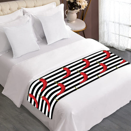 Black And White Striped Chili Print Bed Runner