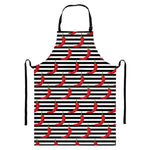 Black And White Striped Chili Print Bib Apron With Pocket