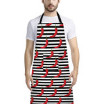 Black And White Striped Chili Print Bib Apron With Pocket