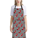 Black And White Striped Chili Print Bib Apron With Pocket