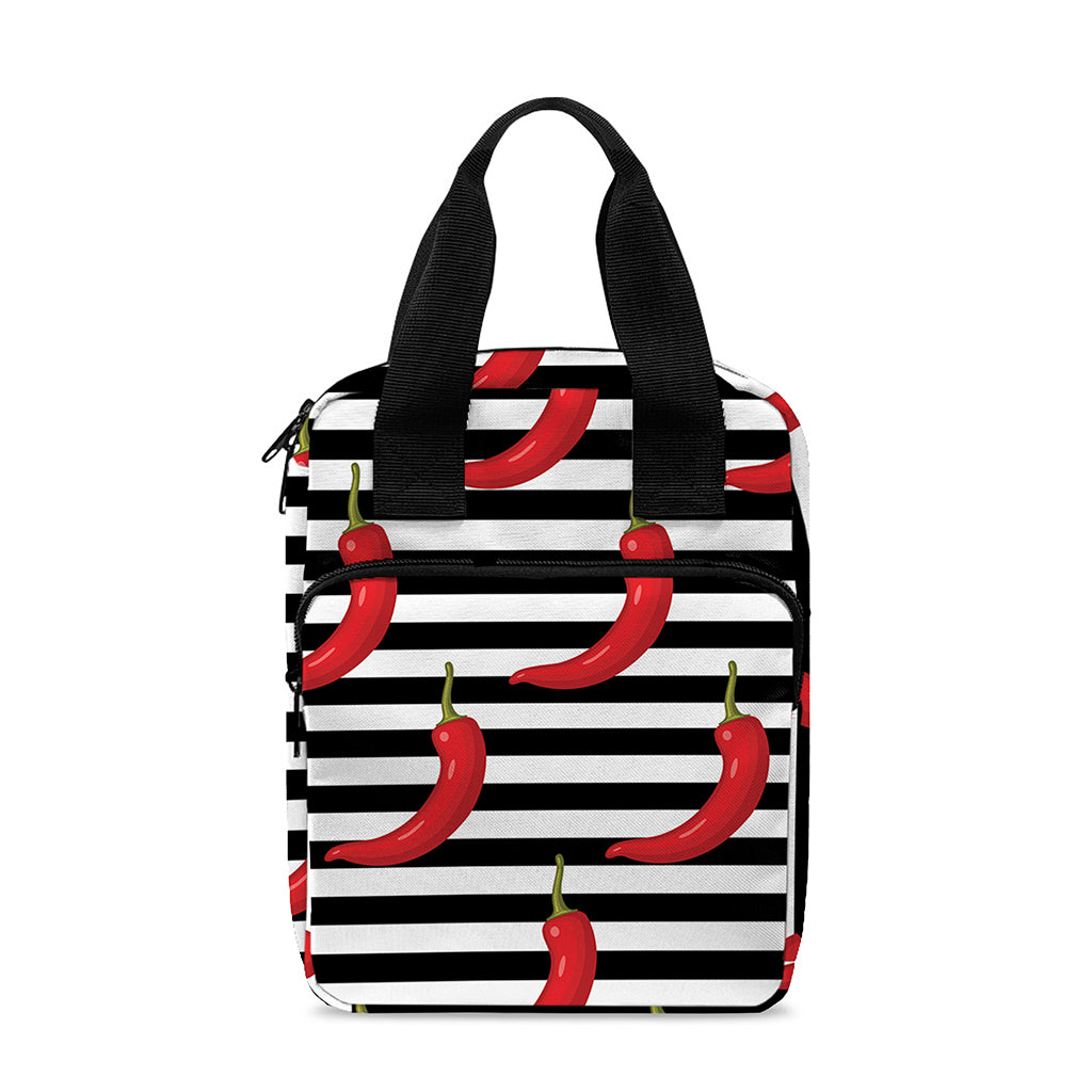 Black And White Striped Chili Print Bible Tote Bag