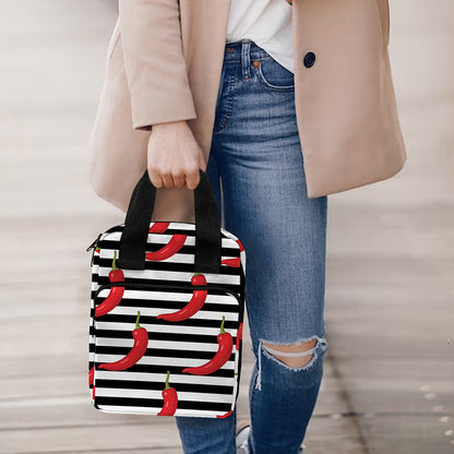 Black And White Striped Chili Print Bible Tote Bag