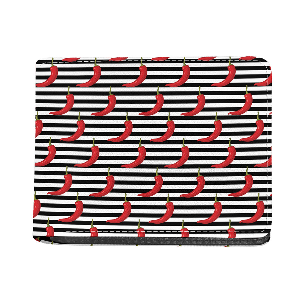 Black And White Striped Chili Print Bifold Wallet