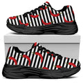 Black And White Striped Chili Print Black Chunky Shoes