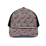 Black And White Striped Chili Print Black Mesh Trucker Cap