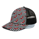 Black And White Striped Chili Print Black Mesh Trucker Cap