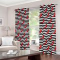 Black And White Striped Chili Print Dimout Grommet Curtains