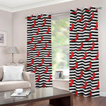 Black And White Striped Chili Print Blackout Grommet Curtains