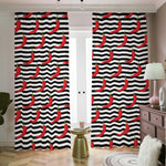 Black And White Striped Chili Print Blackout Pencil Pleat Curtains