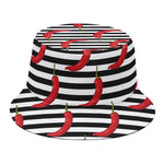 Black And White Striped Chili Print Bucket Hat
