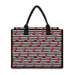 Black And White Striped Chili Print Canvas Tote Bag