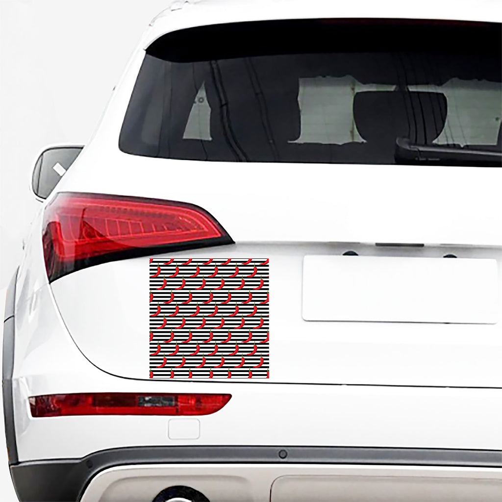 Black And White Striped Chili Print Car Sticker