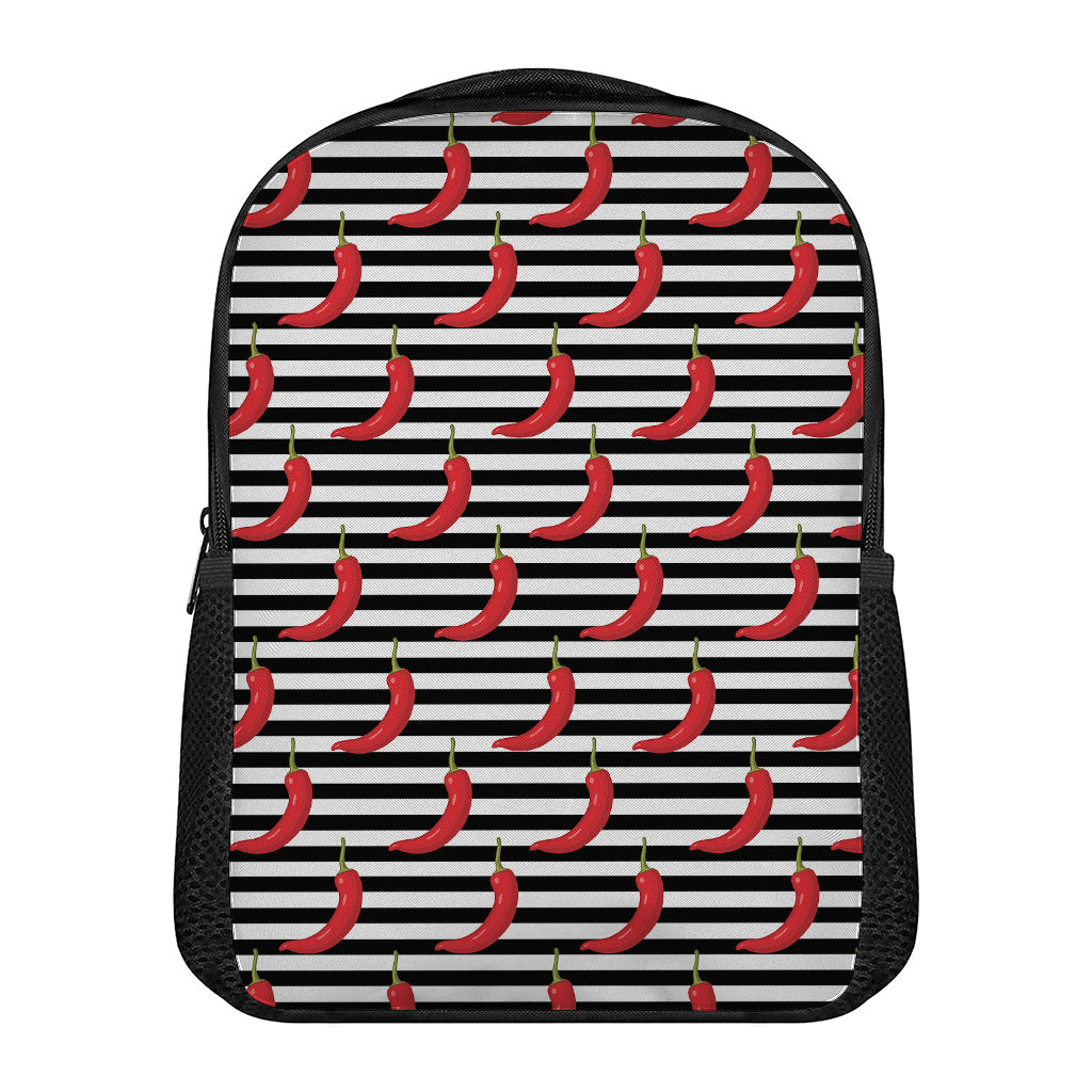 Black And White Striped Chili Print Casual Backpack
