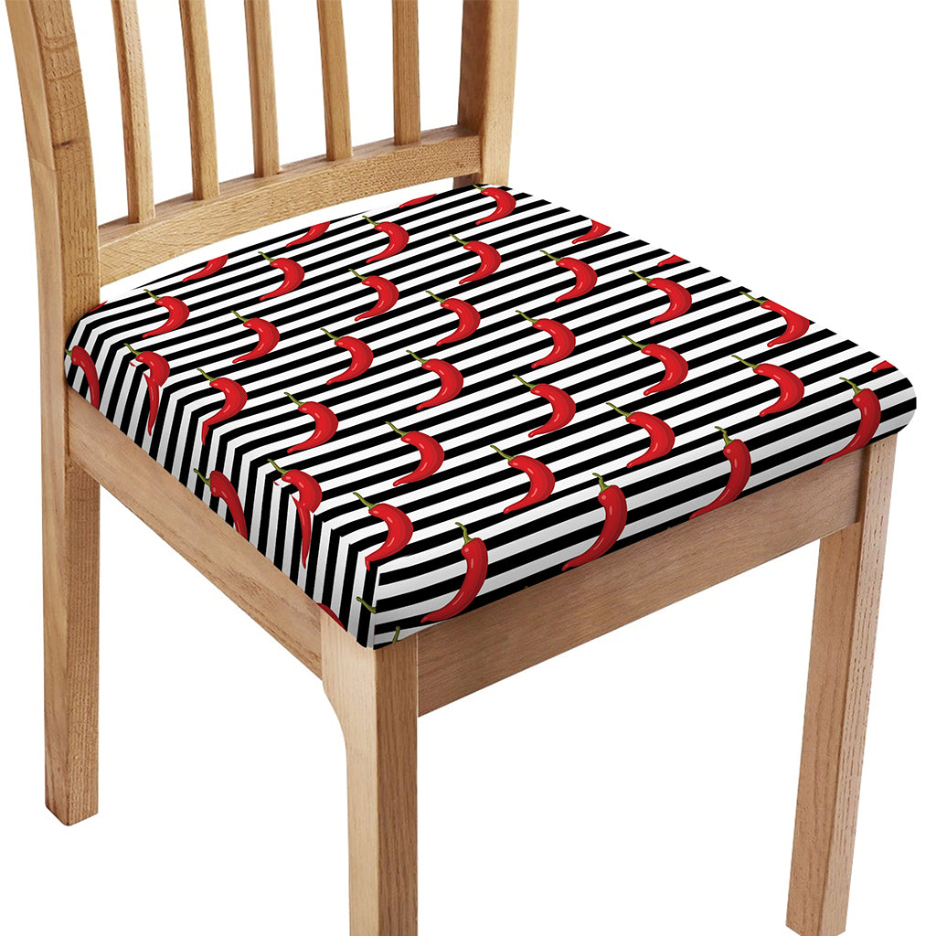 Black And White Striped Chili Print Chair Cushion Cover