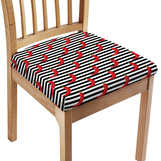 Black And White Striped Chili Print Chair Cushion Cover