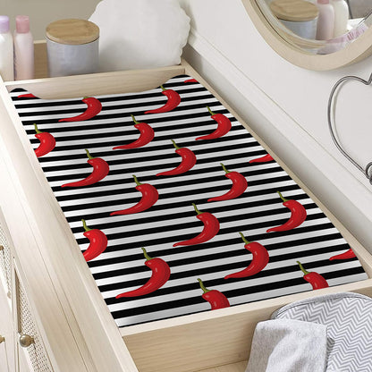 Black And White Striped Chili Print Changing Pad Cover