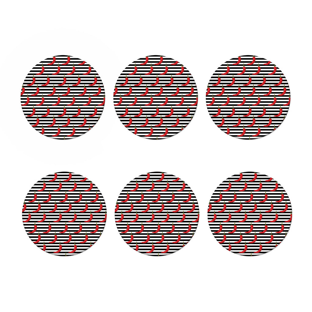 Black And White Striped Chili Print Coaster Set