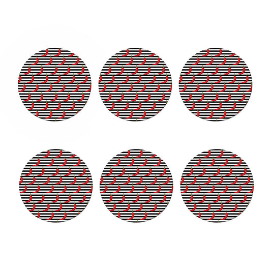 Black And White Striped Chili Print Coaster Set