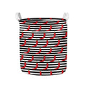 Black And White Striped Chili Print Collapsible Laundry Basket