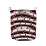 Black And White Striped Chili Print Collapsible Laundry Basket