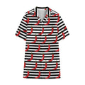 Black And White Striped Chili Print Cotton Hawaiian Shirt