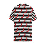 Black And White Striped Chili Print Cotton Hawaiian Shirt