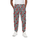 Black And White Striped Chili Print Cotton Pants
