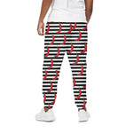 Black And White Striped Chili Print Cotton Pants
