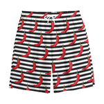 Black And White Striped Chili Print Cotton Shorts