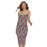 Black And White Striped Chili Print Cross Back Cami Dress
