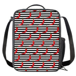 Black And White Striped Chili Print Crossbody Lunch Bag