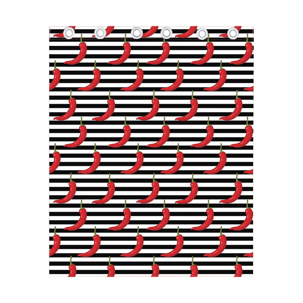 Black And White Striped Chili Print Curtain