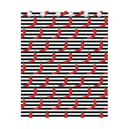 Black And White Striped Chili Print Curtain