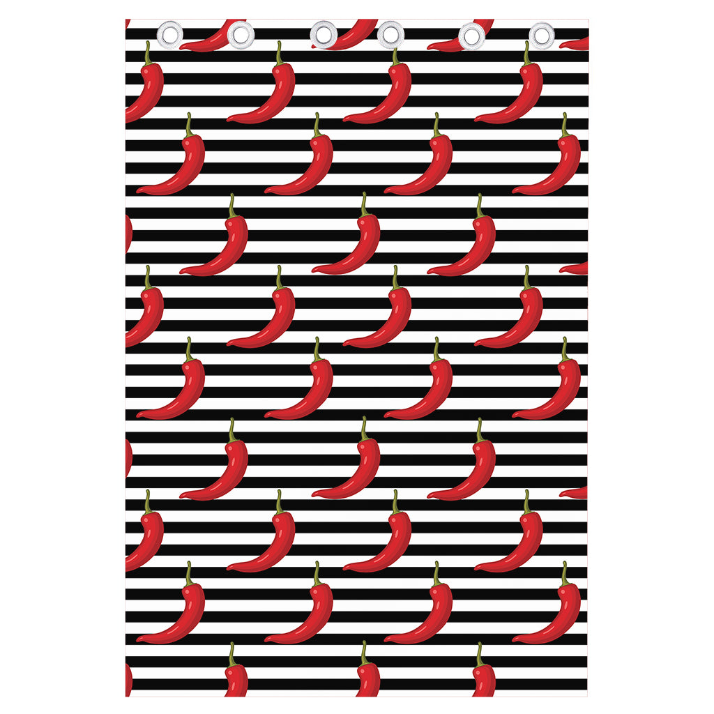 Black And White Striped Chili Print Curtain