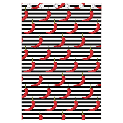 Black And White Striped Chili Print Curtain