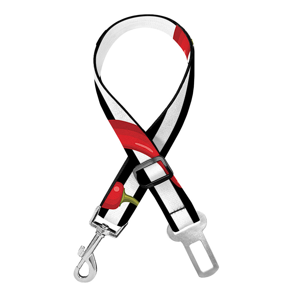 Black And White Striped Chili Print Dog Seat Belt