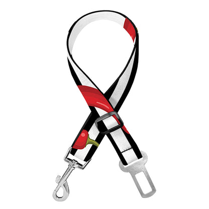 Black And White Striped Chili Print Dog Seat Belt