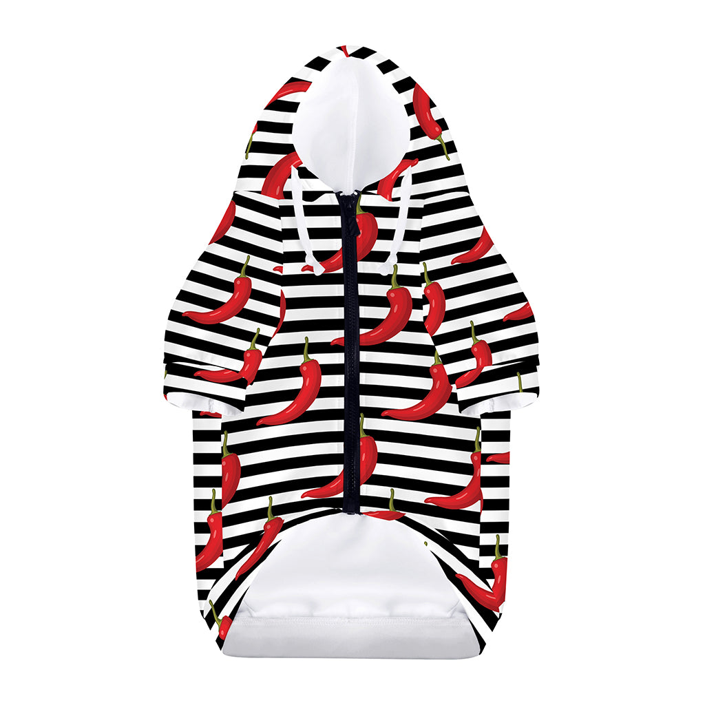 Black And White Striped Chili Print Dog Zip Up Hoodie