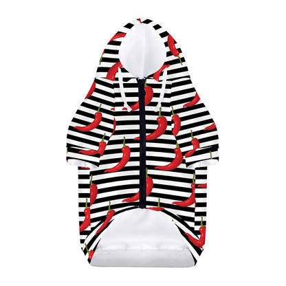 Black And White Striped Chili Print Dog Zip Up Hoodie