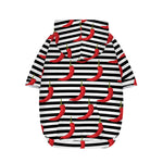 Black And White Striped Chili Print Dog Zip Up Hoodie