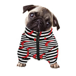 Black And White Striped Chili Print Dog Zip Up Jacket