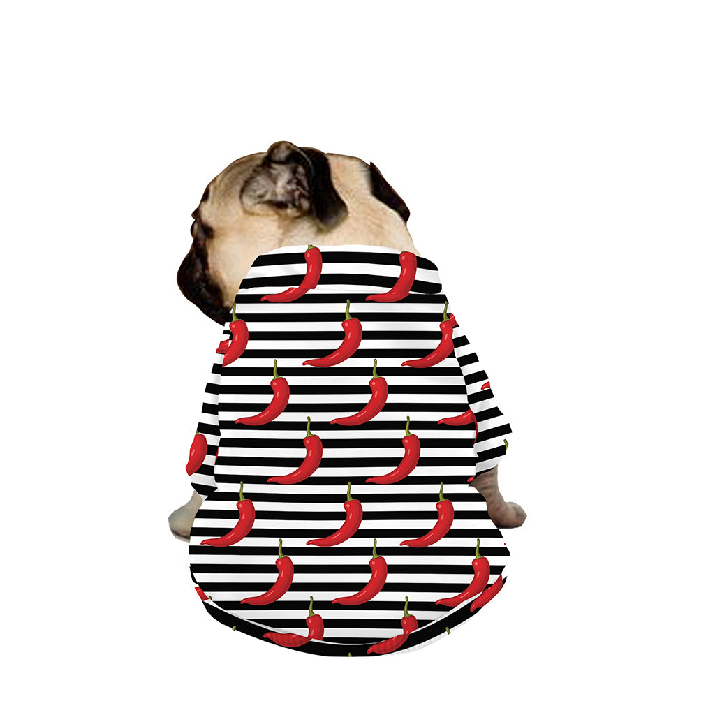 Black And White Striped Chili Print Dog Zip Up Jacket