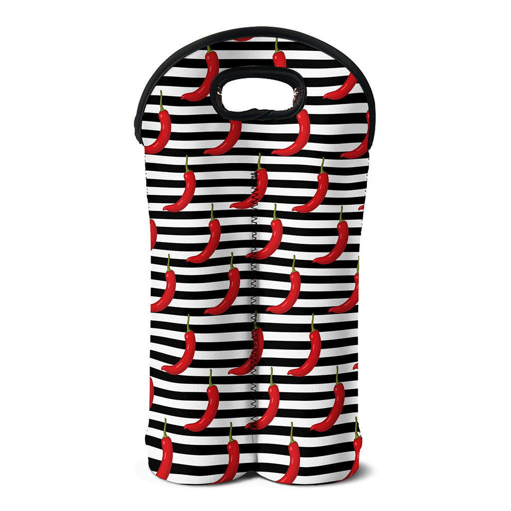 Black And White Striped Chili Print Double Neoprene Wine Tote
