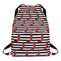 Black And White Striped Chili Print Drawstring Backpack