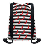 Black And White Striped Chili Print Drawstring Backpack